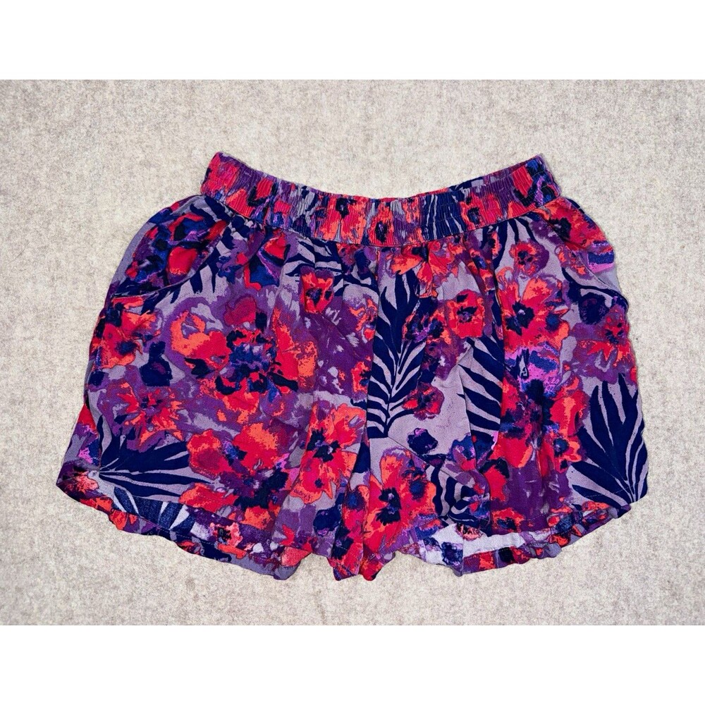 Mossimo Supply Co. Floral Pull On Shorts Womens L Purple Pink Blue Pockets